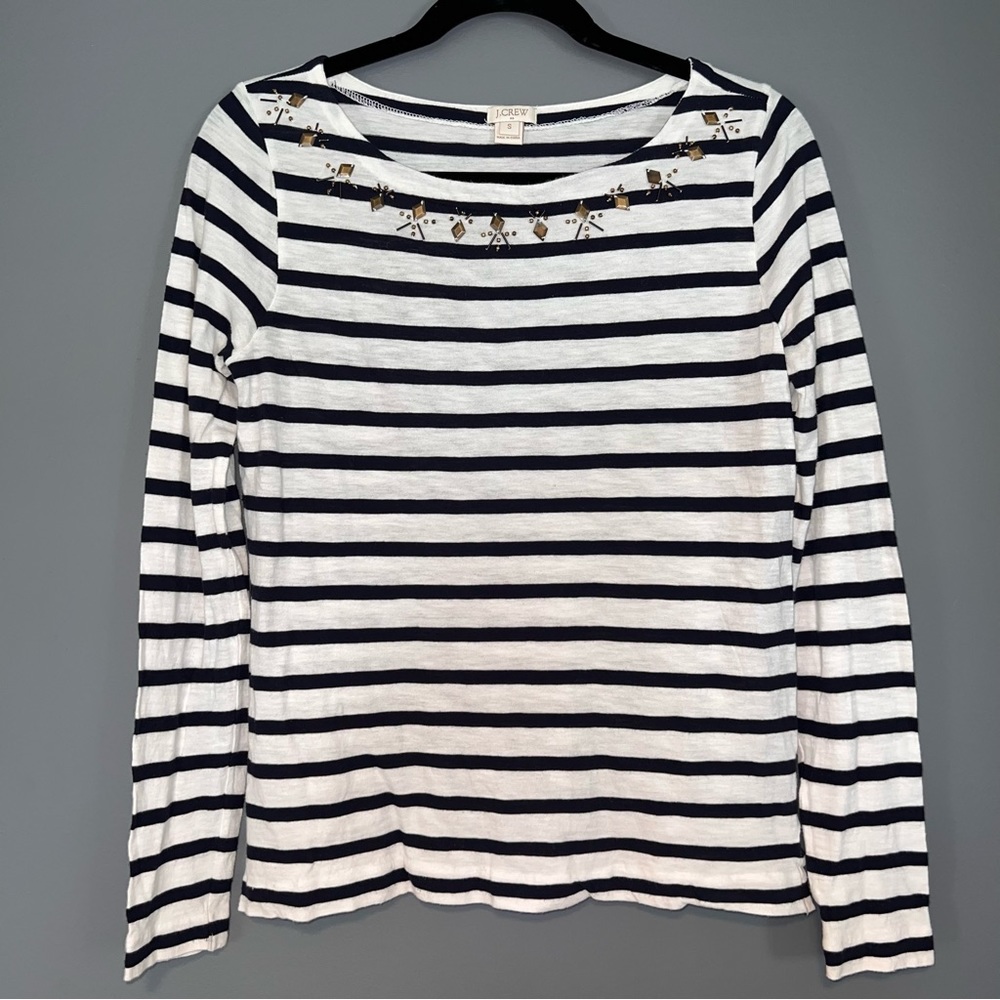 J. Crew - Women’s Small - Navy Stripes w/ beaded neckline.
